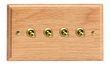 Varilight XKT9O Kilnwood Wooden Oak 4 Gang 10A 1 or 2 Way Toggle Light Switch