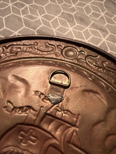 2er Set Vintage gehämmertes Messing englische hängende Wandplatten 12 Zoll Schiffe - England - Bild 6 von 7