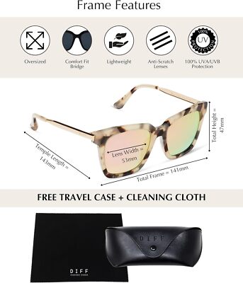 DIFF Bella Designer Square Oversized Sunglasses Cream Tortoise +