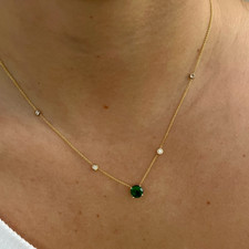 14K Yellow Gold Plated 4Ct Lab Created Round Cut Green Emerald Women's Necklace