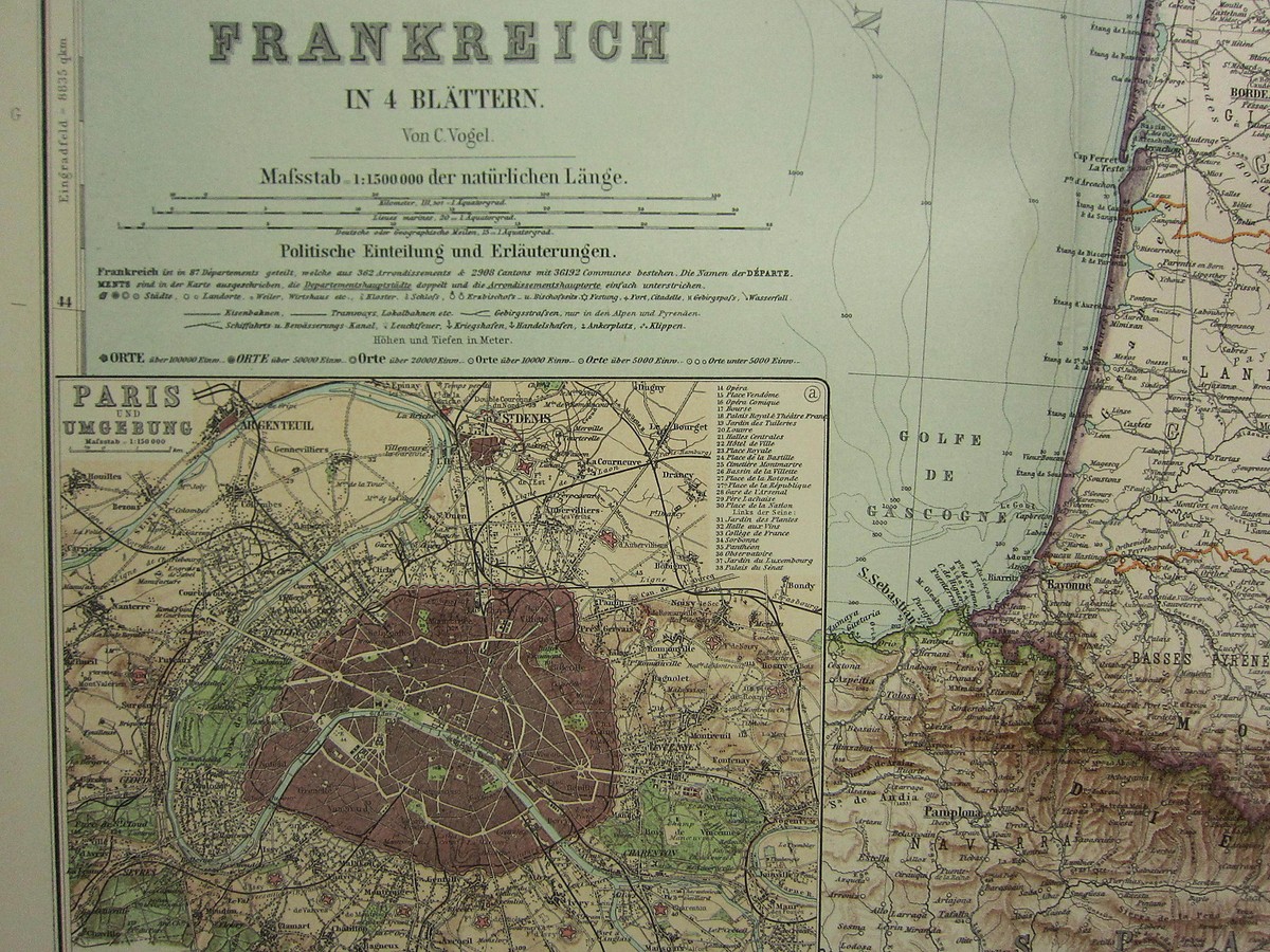 1907 DATED MAP ~ FRANCE SOUTH WEST PORTION ~ PARIS CITY PLAN