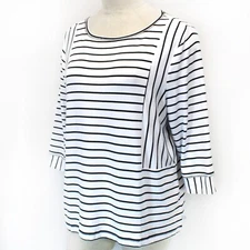 TALBOTS Plus Black Crew Neck STRIPE TOP Blouse SWEATSHIRT 0X