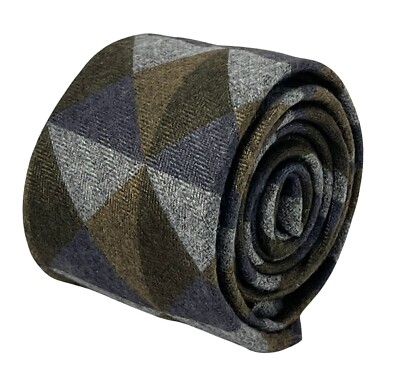 Frederick Thomas Designer grau, blau braun geometrisch Herren Krawatte Muster Baumwolle