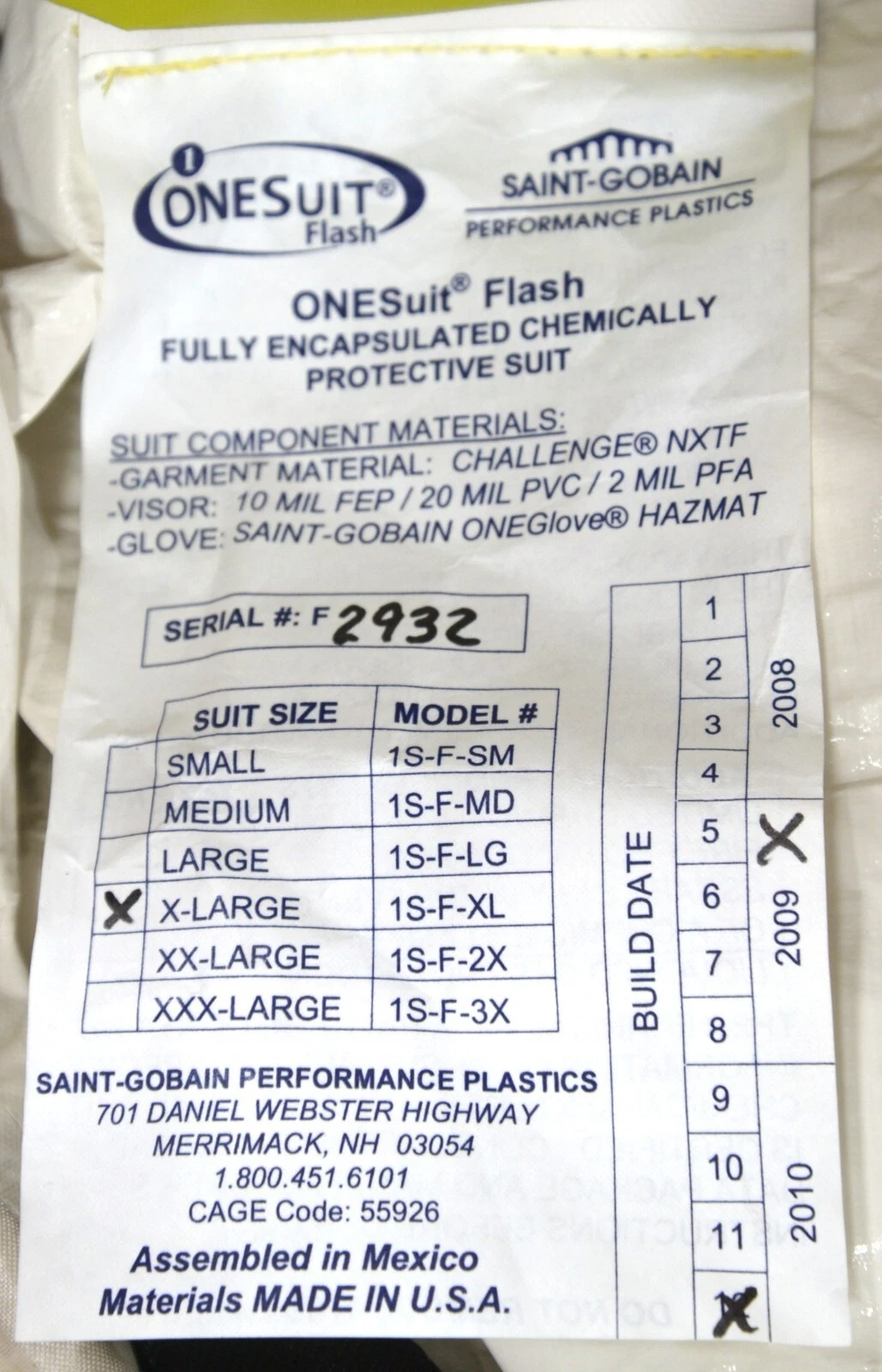 ONESuit Flash Protective Hazmat Suit NFPA 1901,2005 ed X-Large Saint Gobain SEI image 11