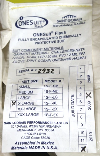 ONESuit Flash Protective Hazmat Suit NFPA 1901,2005 ed X-Large Saint Gobain SEI image 11