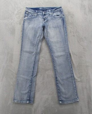 Blue Asphalt Jeans Women's Juniors 7 Short Blue Light Wash Stretch Utra Low-Rise