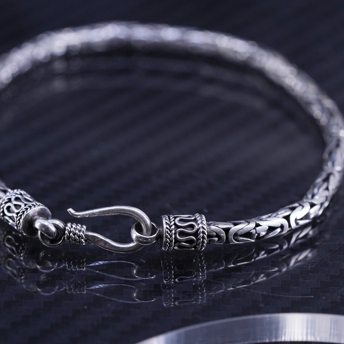 7.5”, bold Sterling silver handmade bracelet, 925 Byzantine