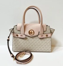 MICHAEL KORS CARMEN MEDIUM FLAP SATCHEL SHOULDER BAG MK VANILLA PINK