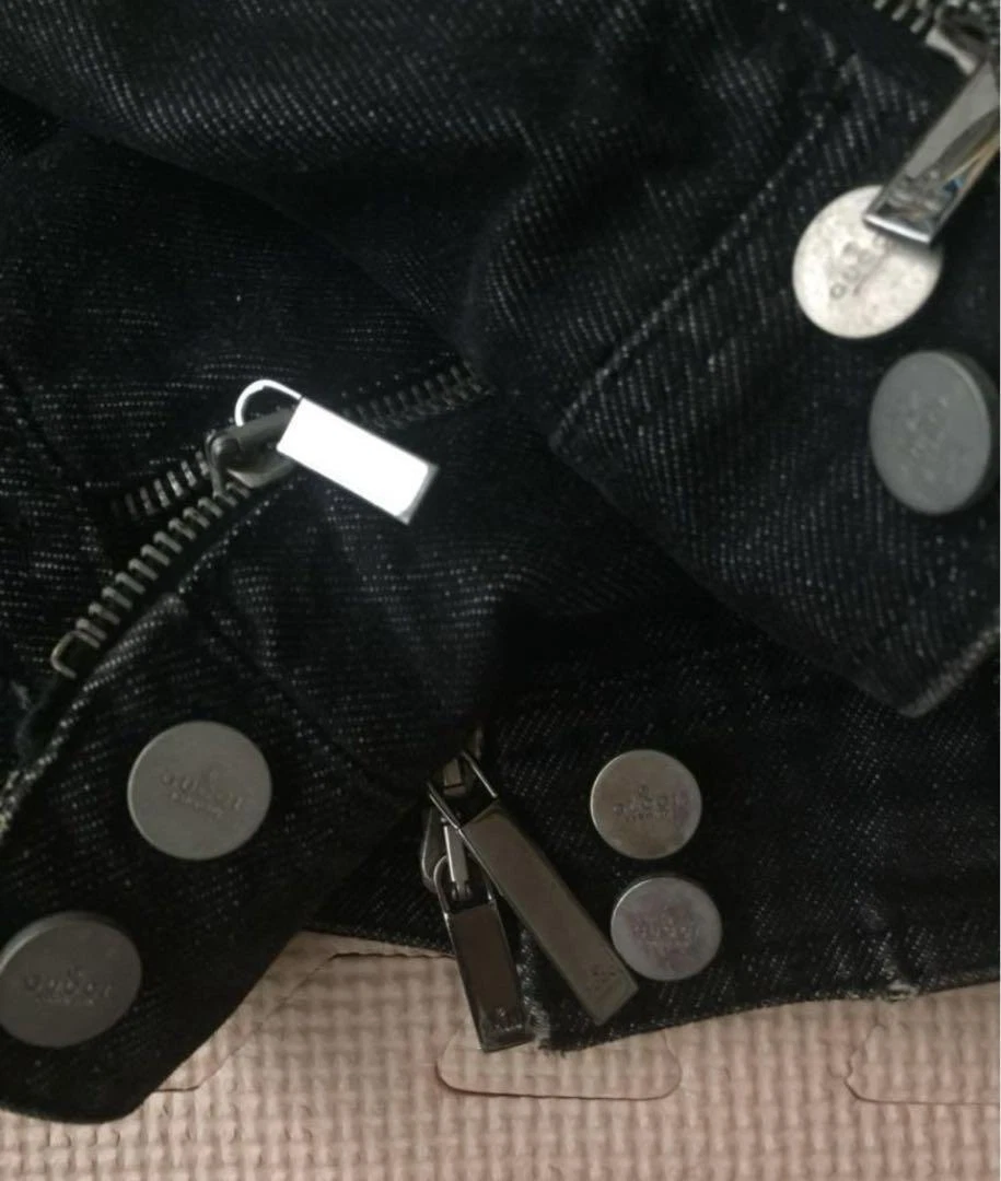 GUCCI Giacca Denim Vintage Nero Riders Donna Taglia 38 Lampo Cerniera Cotone