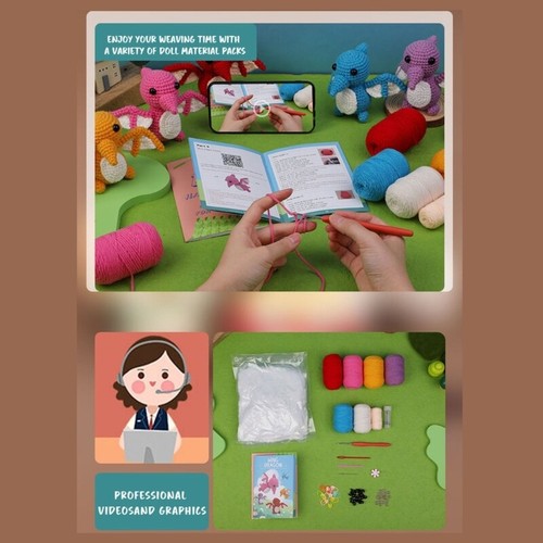 DIY Crochet Dragon Kits with Yarn, Crochet Hooks, Needle, Knitting Marker, Eyes - Picture 7 of 8