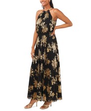 MSK Metallic-Print Pleated Blouson Gown BlackGold 10 | MSRP $129