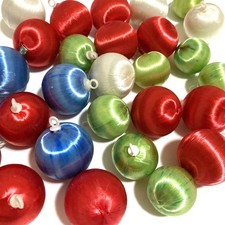 Vtg 33 Mini Satin Spun Silk Ball Christmas Tree Ornaments 1-Inch and 1.5-Inch