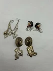 3 Pair of Vintage Western Earrings BEREBI, Enamel and Silver Tone Pierced Ears