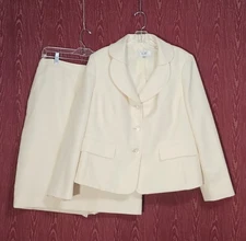 LE SUIT 2 Piece Yellow Long Sleeve Button Up Skirt Suit Women's Sz 14W