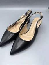 Franco Sarto Black Leather Sling Back Block Heel L-Racer Shoes Women’s 6.5 M