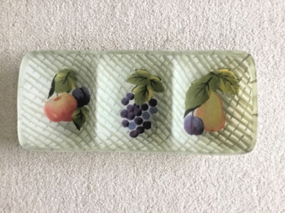 Block Crystal Glass Hand Painted Fruit  3 Section Party Serving Dish 18''