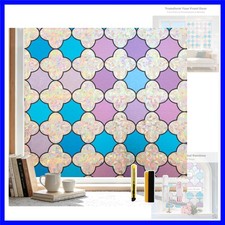 Window Privacy Film, Stained Glass Decorative Static Cling, Removable with Su...