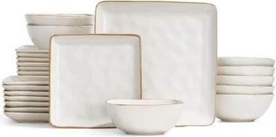 Famiware Dinnerware Sets for 8, Ocean Square 24-Piece Kitchen Plates and Bowls S