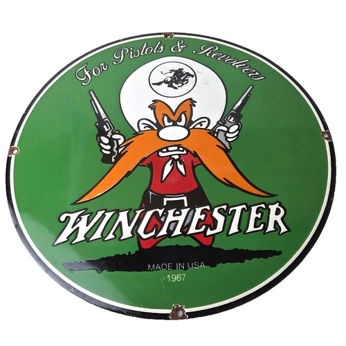 Vintage Winchester Porcelain Sign - Pistols Shooter Gas Service Pump Sign