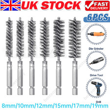 6 X Stainless Steel Wire Brush Drill Attachment Bore Rust Pipe Cleaner Set UK