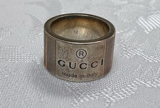 Gucci Trademark Sterling Silver Logo Striped Wide Band Ring Authentic - Italy 