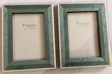 Natalini PICTURE FRAME (Set of 2) CREAM BLUE-GREEN 4x6 Photo MARQUETRY Italy NWT