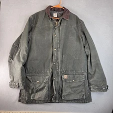 VTG Carhartt Jacket Mens L Tall Chore Barn Utility Distressed Blanket Lined C52