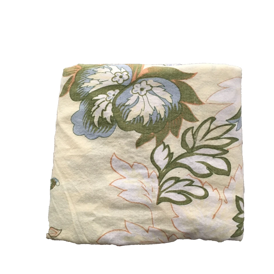 April Cornell Oval Tablecloth Pale Blue Flowers 71" Diameter Cotton Yellow Blue - Image 4 of 4