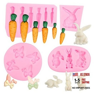 Rabbit Chocolate Silicone Molds 4 Pcs, Easter Bunny Ears Carrots Fondant Mold