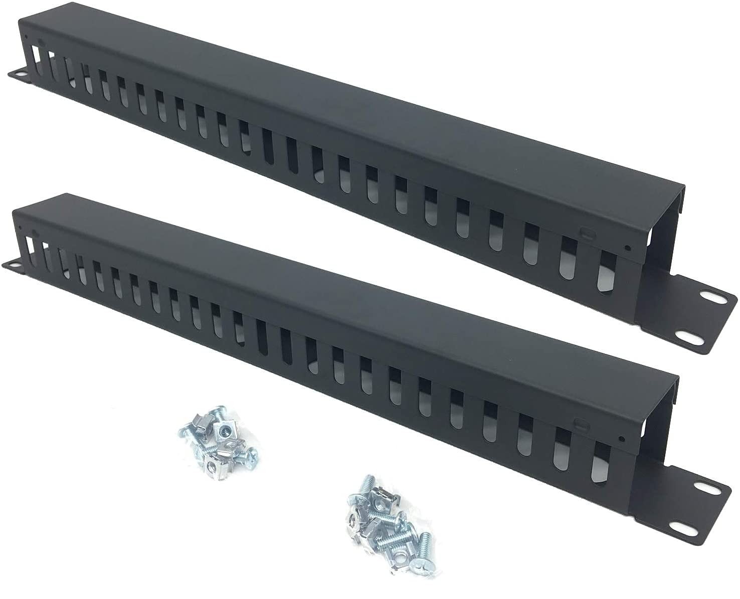 2 Pack 1U 19 Inch Cable Manager Horizontal Rack Mount 24 Slot Metal Finger Du...
