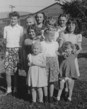 1940s Group of Girls Sisters Friends Smiling Childhood Outdoor Portrait