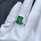 Men’s Emerald Signet Ring 925 Sterling Silver Bohemian Wedding Statement Jewelry
