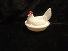 Vintage Westmoreland Milk Glass Painted Hen On Nest Covered Dish MINT