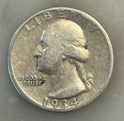 1934-P Washington Quarter - G - Good - 90% Silver