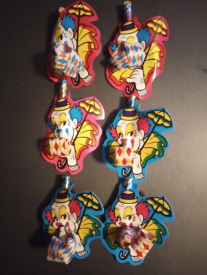 Lot of 6 Vintage Circus Clown Birthday Party Favors Blowouts USED SOME w/ DAMAGE