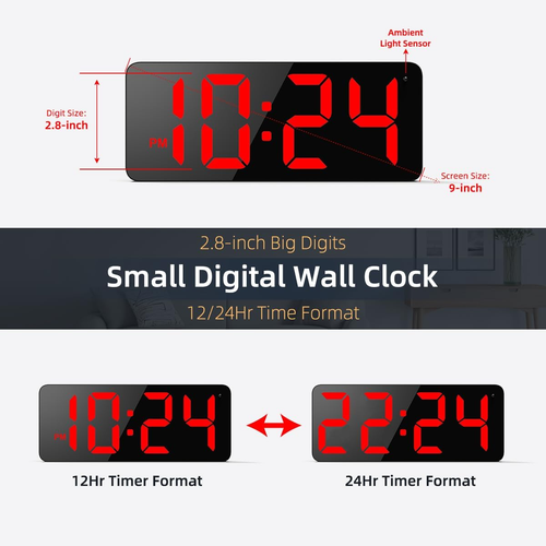 Reloj de pared digital con pantalla grande y dígitos grandes - Picture 3 of 12