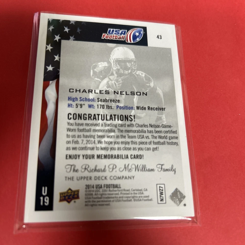 2014 Upper Deck USA Football CHARLES NELSON SP PATCH 08/55 ROOKIE - Image 2 of 2