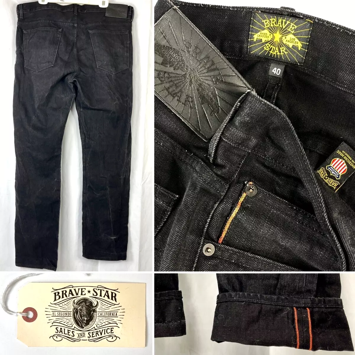 Brave Star Selvage Japan Sable Black Denim Jeans 43 x 35 True Fit Straight  USA