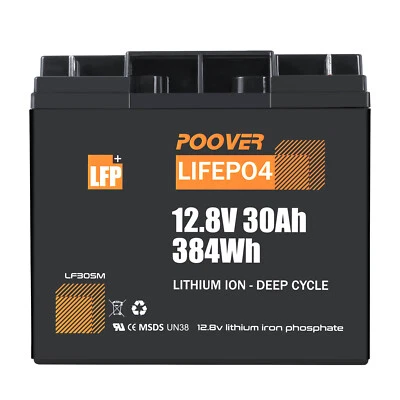 POOVER 12V 30Ah LiFePO4 Lithium Batterie Akku BMS Solarbatterie Solaranlage RV