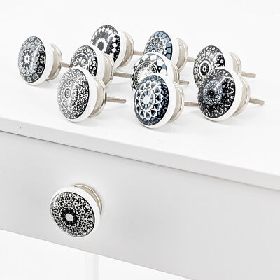 Set Möbelknöpfe Keramik 10 Stück Mandala bedruckt Schrankknöpfe Knober Keramik