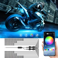 12PCS Motorcycle RGB LED Strip Light Under Glow Neon Kit Bluetooth APP Control