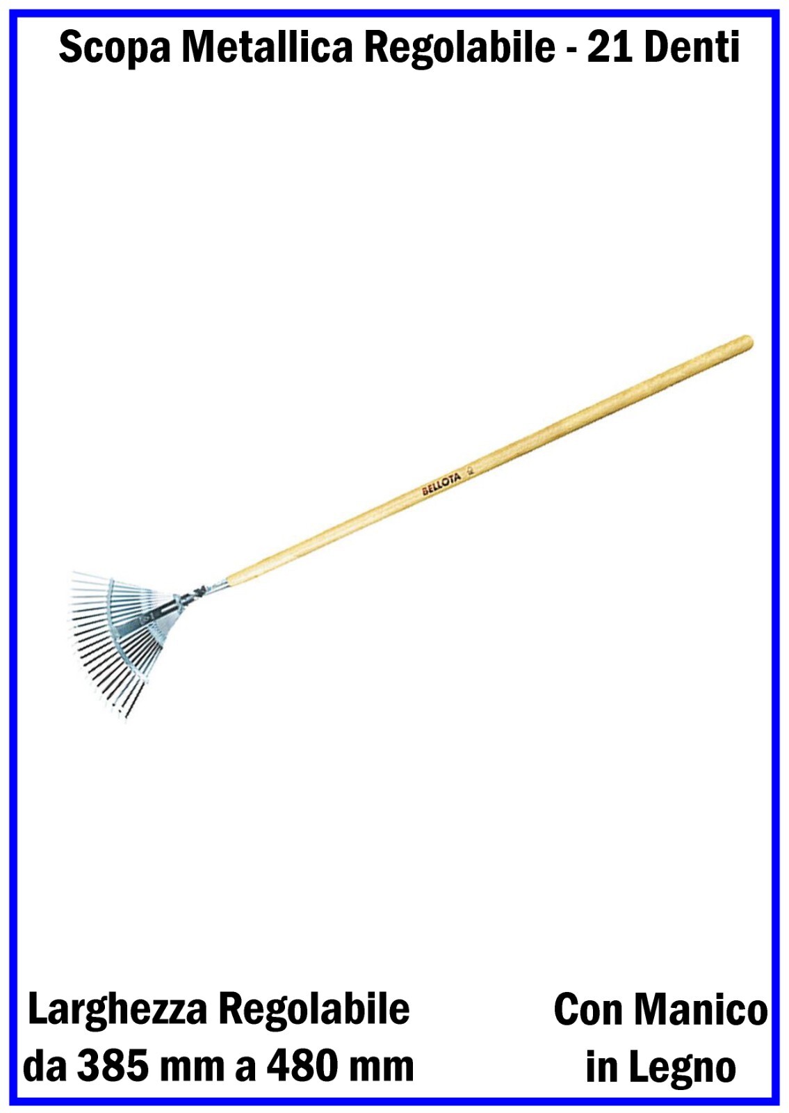 Scopa per Foglie Metallica Regolabile 30-50cm con Manico in Faggio - 2