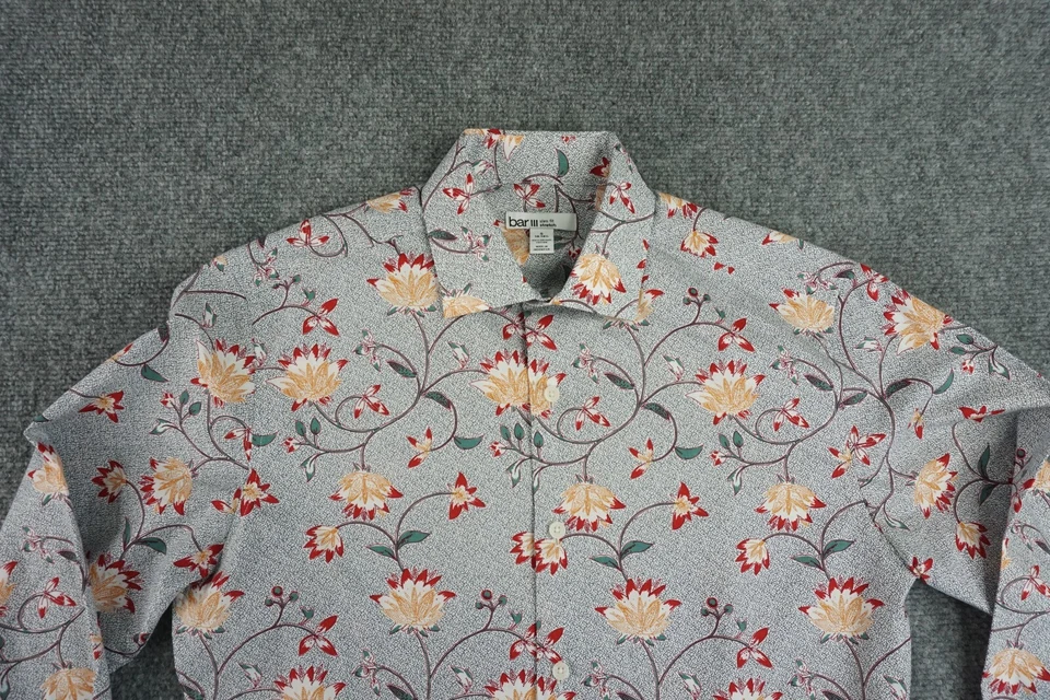 bar III рубашка мужская маленький зеленый красный цветочный кнопка спереди Slim Fit эластичной - Изображение 3 из 4