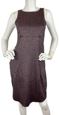 Prana Sleeveless Stretch Jersey Sheath Dress Pockets Black Purple Polka Dot Sz S