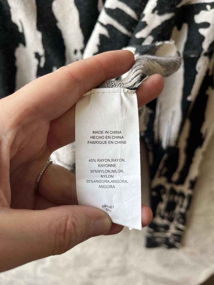 Suéter Angora Para Mujer XL BEBE Blanco Negro Dolman Relajado Geométrico Foto 4 de 4