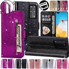 Para Huawei P40 P30 P20 Mate 50 20 Lite Brillo PU Cuero Estuche Billetera Cubierta Abatible