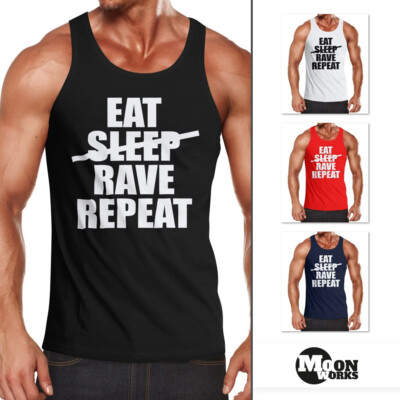 Herren Tanktop Eat Sleep Rave Repeat Techno Party Feiern Muskelshirt Moonworks 