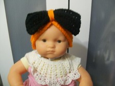 Hand Crocheted Baby Girls Turban Hat, 3 Months to about 6 Months,Orange  Black