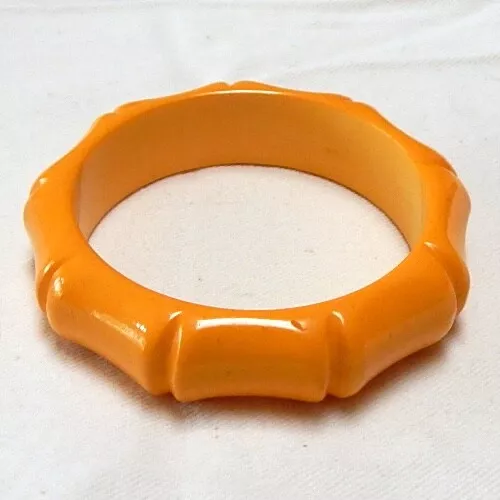 Vintage Carved Bakelite Bangle Bracelet Classy Rare Yellow