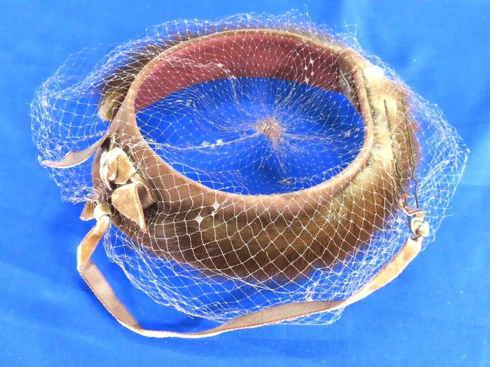 DE COLECCIÓN TERCIOPELO MARRÓN Y PIEL DE VISÓN REAL Fascinador Julieta Sombrero ANILLO CORONA ABIERTA Red Foto 2 de 4